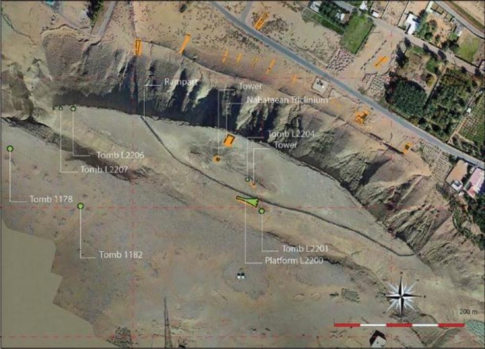 Satellite image showing location of archaeological structures found at Dûmat al-Jandal in northern Saudi Arabia.