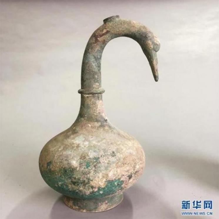 A 2,000-year-old bronze pot freshly unearthed in central China's Henan Province contained more than 3,000 ml of unknown liquid.