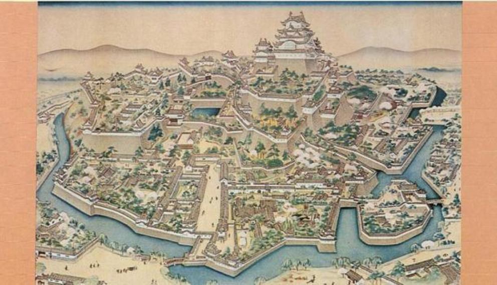 Old painting of the Himeji Castle complex in the Edo period