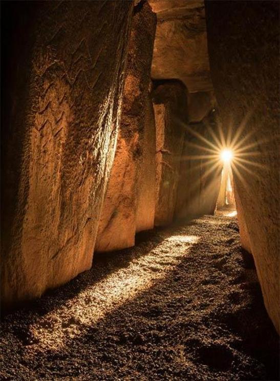 Sunlight inside Newgrange on the solstice.