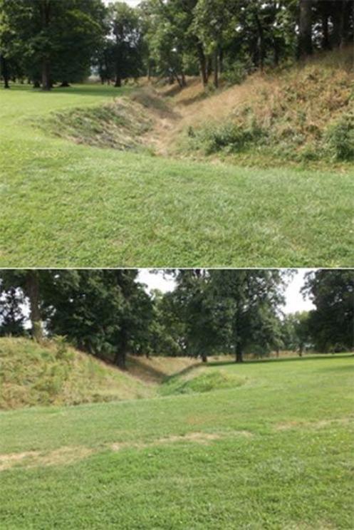 The walls and interior ditches at the entrance to the Great Circle at Newark.