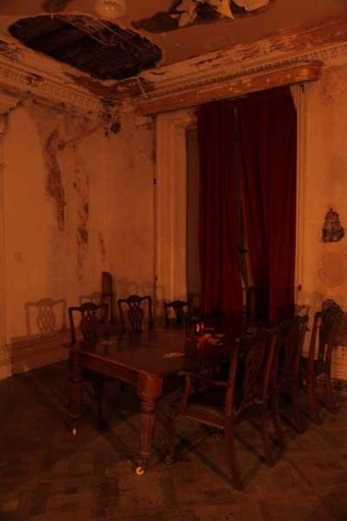 The Tapestry Room of Loftus House. Is this really the card table where a stranger supposedly transformed into the devil and shot through the ceiling?