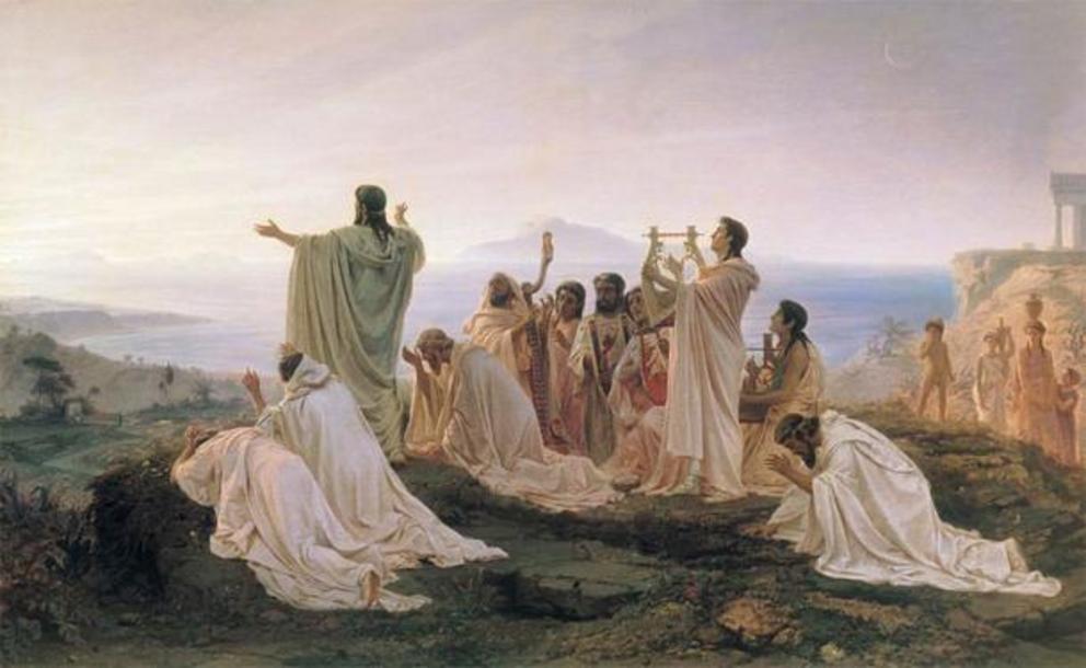 Pythagoreans celebrating the sunrise, in an 1869 painting by Fyodor Bronnikov.