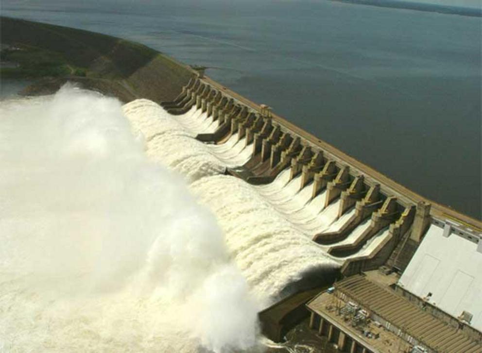 The spillway of the Tucuruí mega-dam on the Tocantins River, Brazil.