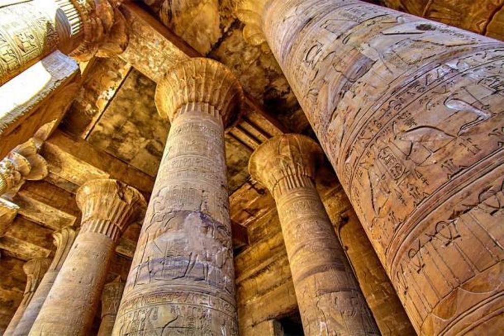The magnificent columns of the Temple of Edfu.