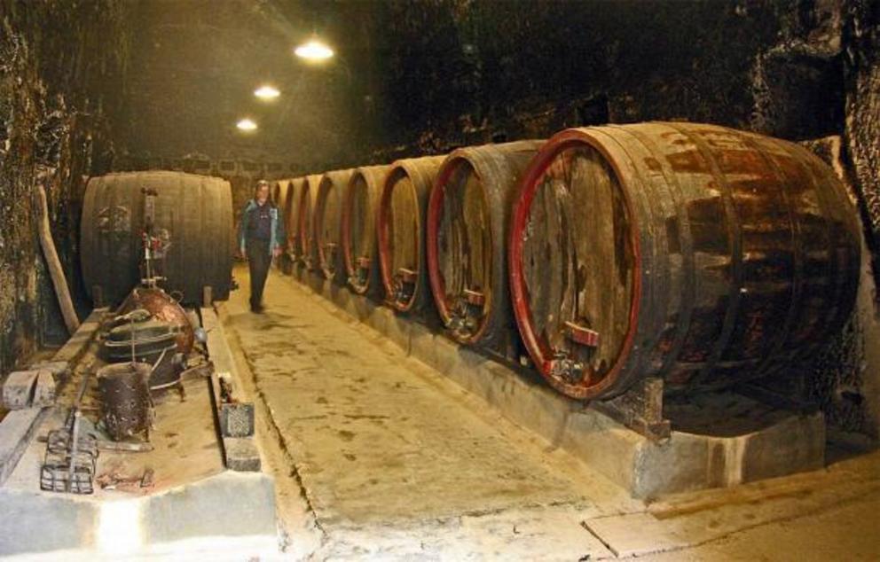 The world-famous wine cellar of Château de Brézé in modern times.