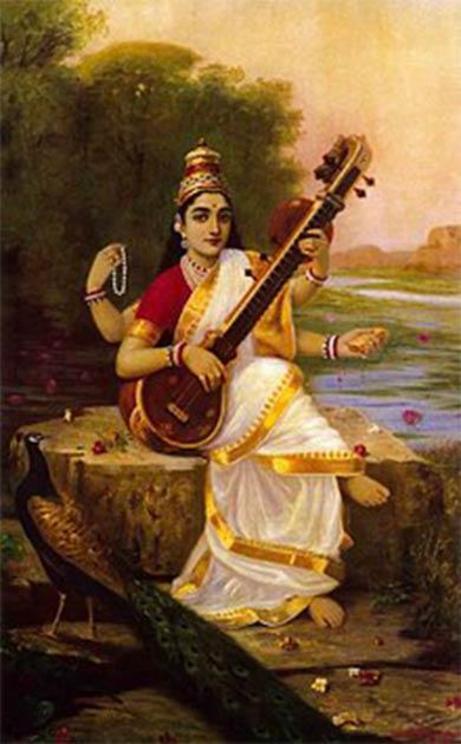 Painting of the Goddess Saraswati by  Raja Ravi Varma .