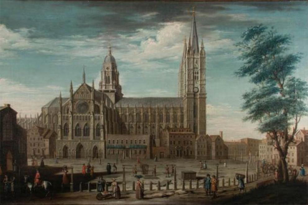 Section of painting of Westminster Abbey by Pietro Fabris, which depicts the Great Sacristy at its center. 