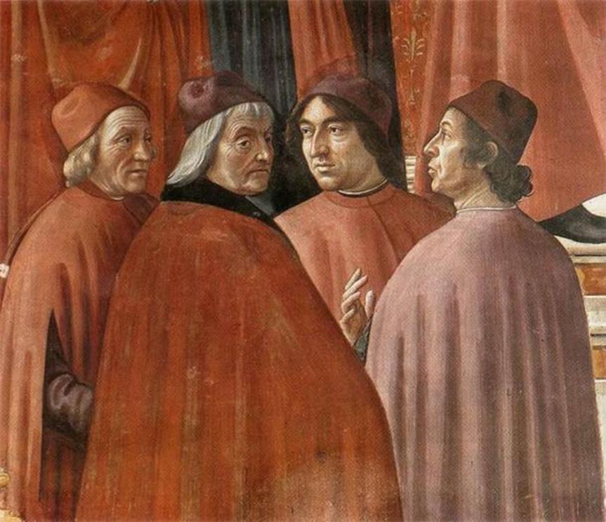 Marsilio Ficino was an influential humanist philosopher of the early Italian Renaissance. He revived Neoplatonism and was able to make several vital contributions to the history of Western thought. He can be seen here (on the left) in a fresco entitled th