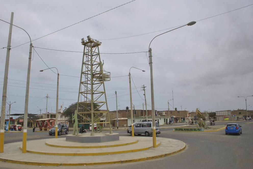 A monument to the oil industry at the entrance to the city of Talara.