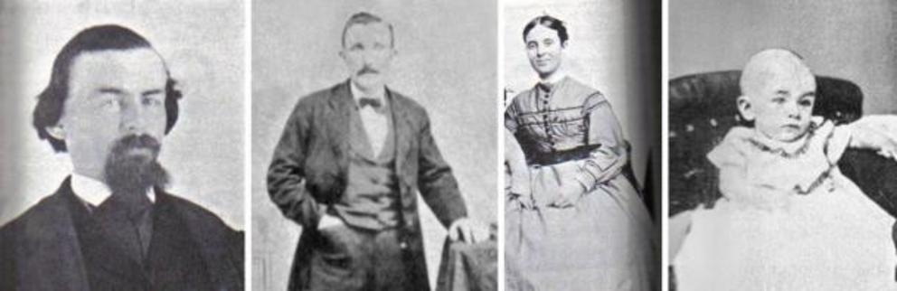 The Missing Crew of the Mary Celeste. From Left to Right: Benjamin Briggs, Captain of Mary Celeste; Albert C. Richardson, First mate; Sarah Briggs, wife of Benjamin Briggs; Sophia Briggs, daughter of Benjamin and Sarah Briggs.