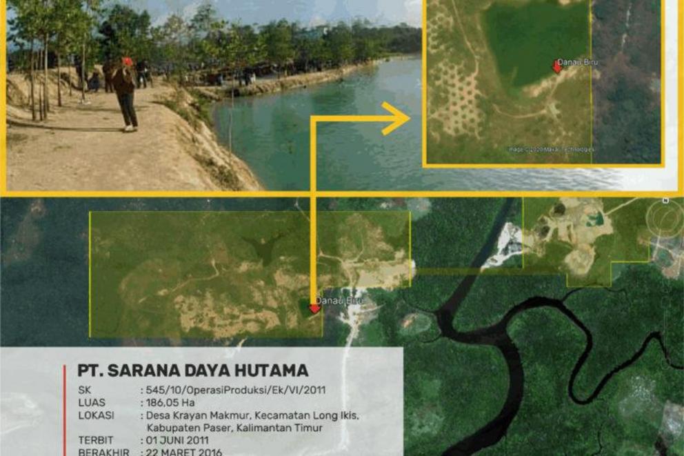 The location of the Blue Lake mining pit in Paser district, East Kalimantan, Indonesia.