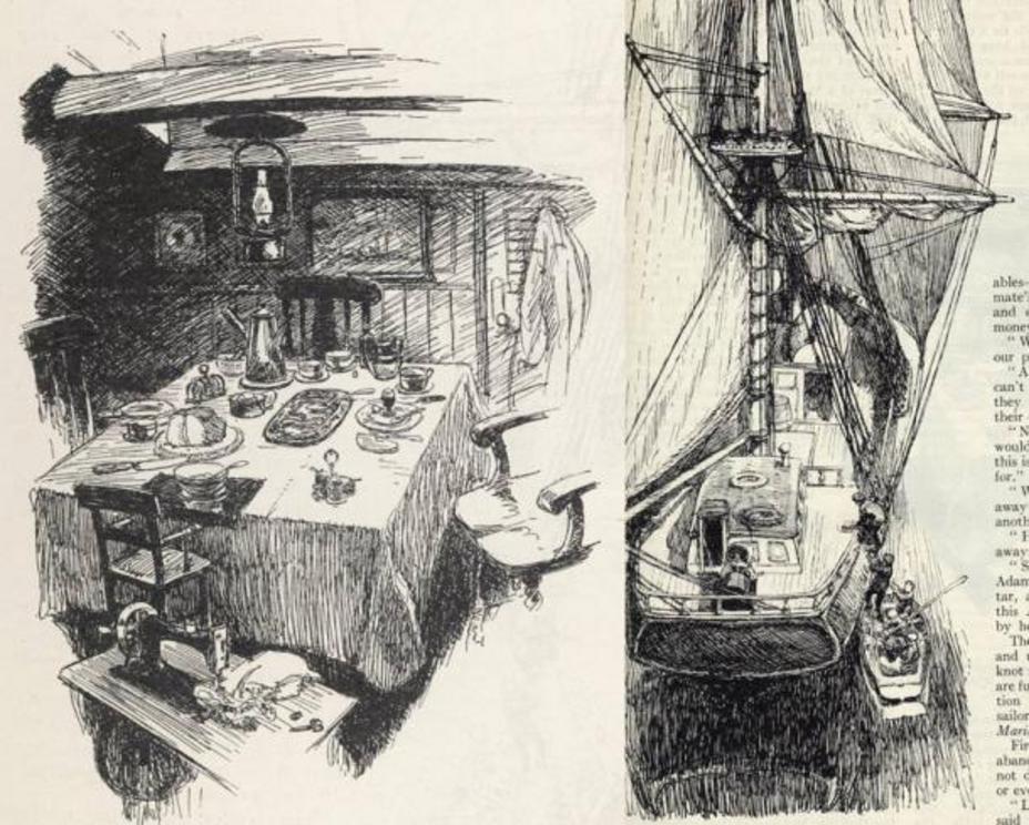 A half-eaten meal left in the ship’s cabin and the Dei Gratia crew boarding the Mary Celeste. December 5th, 1872.