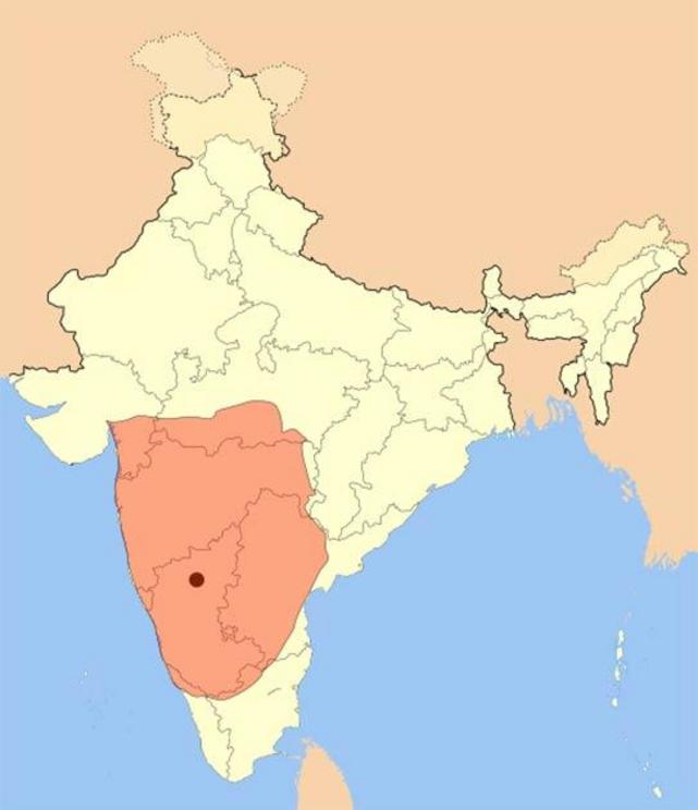 Map showing the area covered by the Badami Chalukya Empire between about 636 AD and 740 AD.