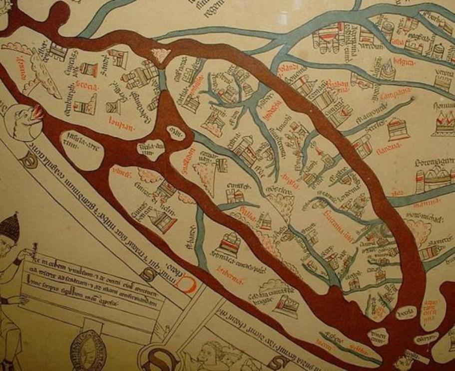 Detail showing the British Isles on the Hereford Mappa Mundi.