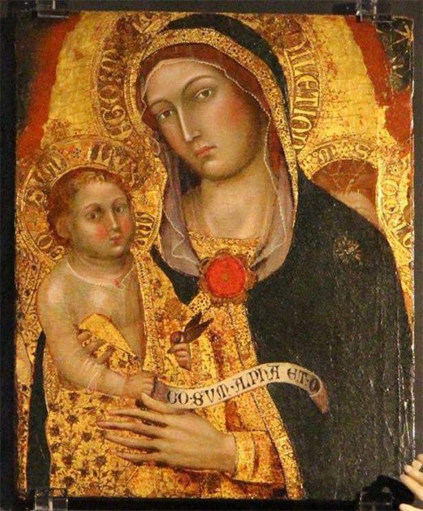 Madonna with child, with goldfinch in his hand, attributed to Taddeo di Bartolo.