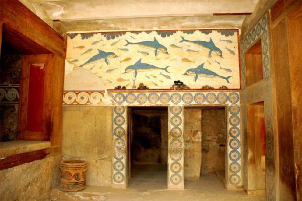 The Minoan palace of Knossos which has survived the ages in unbelievable condition when compared with the mostly stone remains at the Zominthos complex nearby. But at one time, the walls of Zominthos would have been this colorful and impressive.