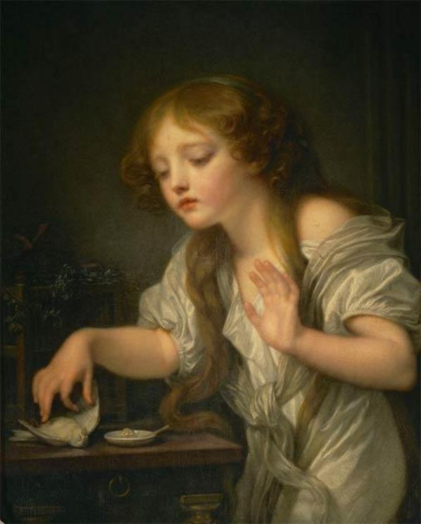 Girl weeping for her dead bird, a 1759 painting by Jean-Baptiste Greuze