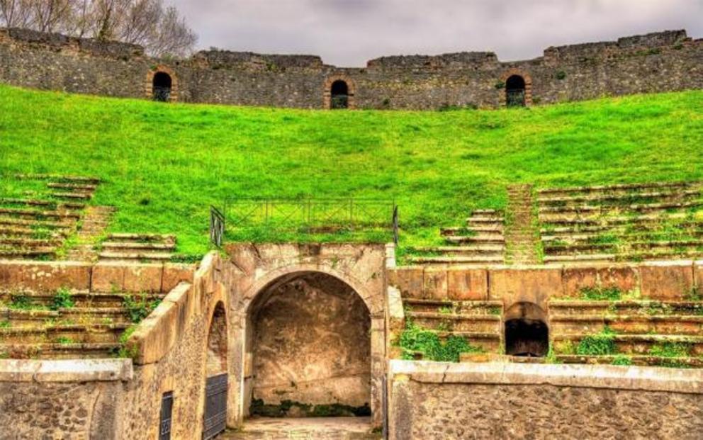 The tunnels and tiered seating of Pompeii’s Amphitheater
