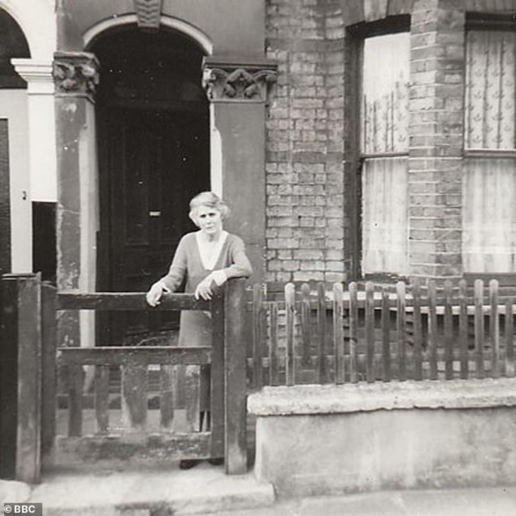 Haunted: The semi-detached property at 63 Wycliffe Road that was 'haunted' by Donald for 12 years from 1956. Pictured, Kitty Hitchings, who lived there with her husband and family