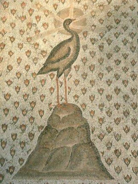 Phoenix and roses, detail. Pavement mosaic (marble and limestone), 2nd half of the 3rd century AD. From Daphne, a suburb of Antioch-on-the-Orontes (now Antakya in Turkey).