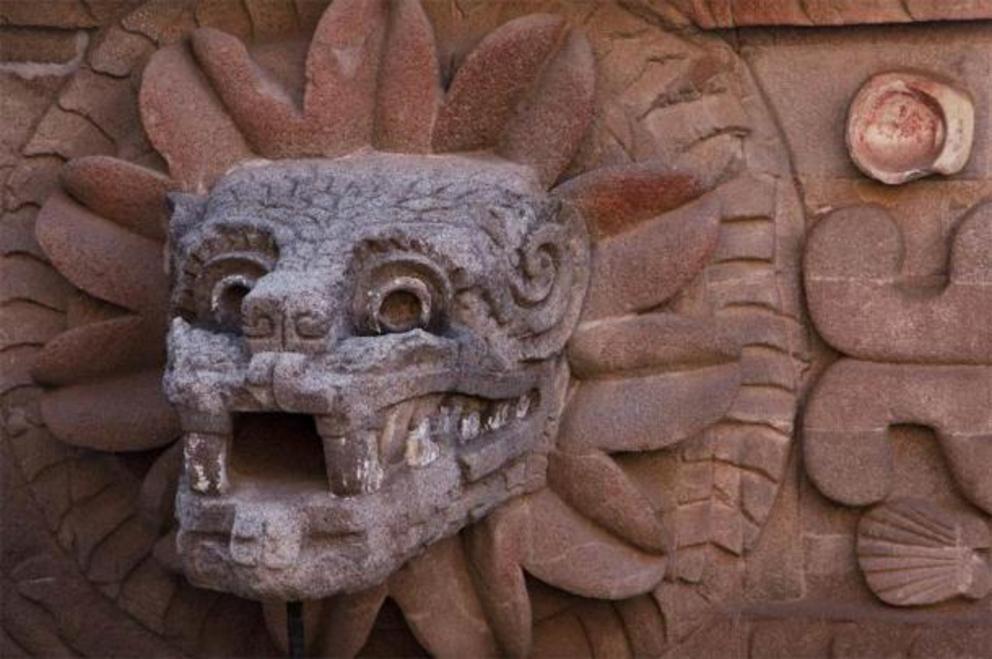 Quetzalcoatl head at Teotihuacan.