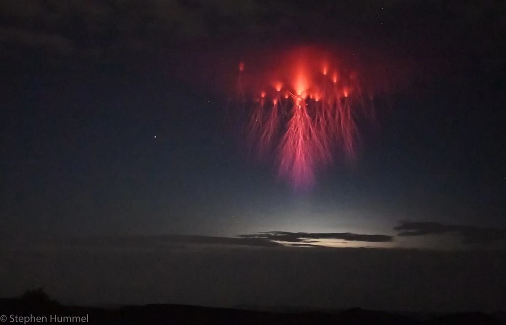 McDonald Observatory dark skies specialist captured a photo of this red jellyfish sprite from Mt. Locke, TX, July 2, 2020.