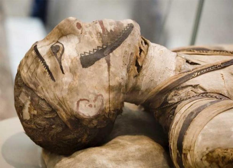 Ancient Egyptian mummified face.