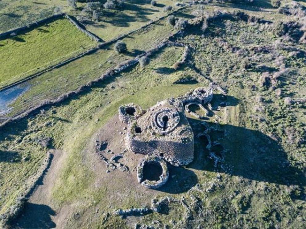 Arial view of Nuraghe Losa showing it’s triangular shape with 4 towers.