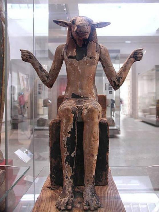 Ram-headed demon, hands outstretch probably to hold two snakes. From a royal tomb in the Valley of the Kings, Thebes, Egypt.