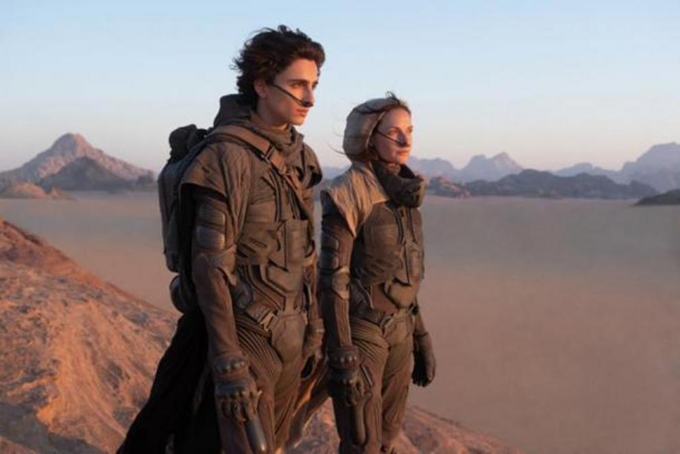 Timothée Chalamet and Rebecca Ferguson in the science fiction film Dune, whose desolate desert climate scenes were shot in Jordan and the UAE.