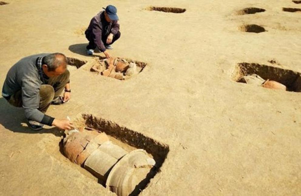 Urn burials became popular and affordable, while also being culturally appropriate. These are urn burials found near the ancient city of Fudi, in Huanghua, northern China's Hebei Province in 2016.