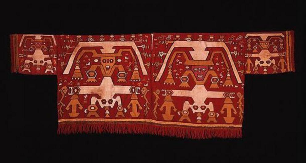 A camelid fiber and cotton Chimú tapestry shirt from 1400–1540 AD.