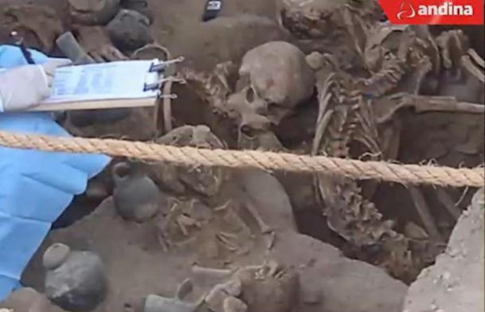 A closeup of the elite Chan Chan mass grave burial site recently discovered in Peru.