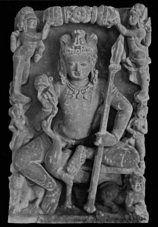 Figure 3: Kartikeya seated on a peacock holding a spear. Kannauj, North India, 8th century CE.