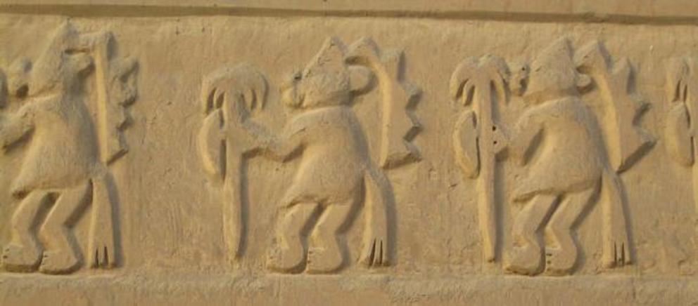 A panel from Peru’s Chan Chan archaeological site depicting unusual characters.