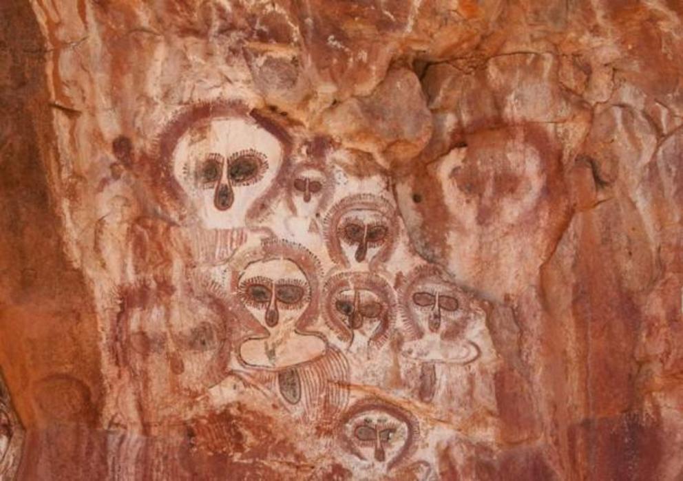 Aboriginal Wandjina rock art on the Barnett River, Mount Elizabeth Station.