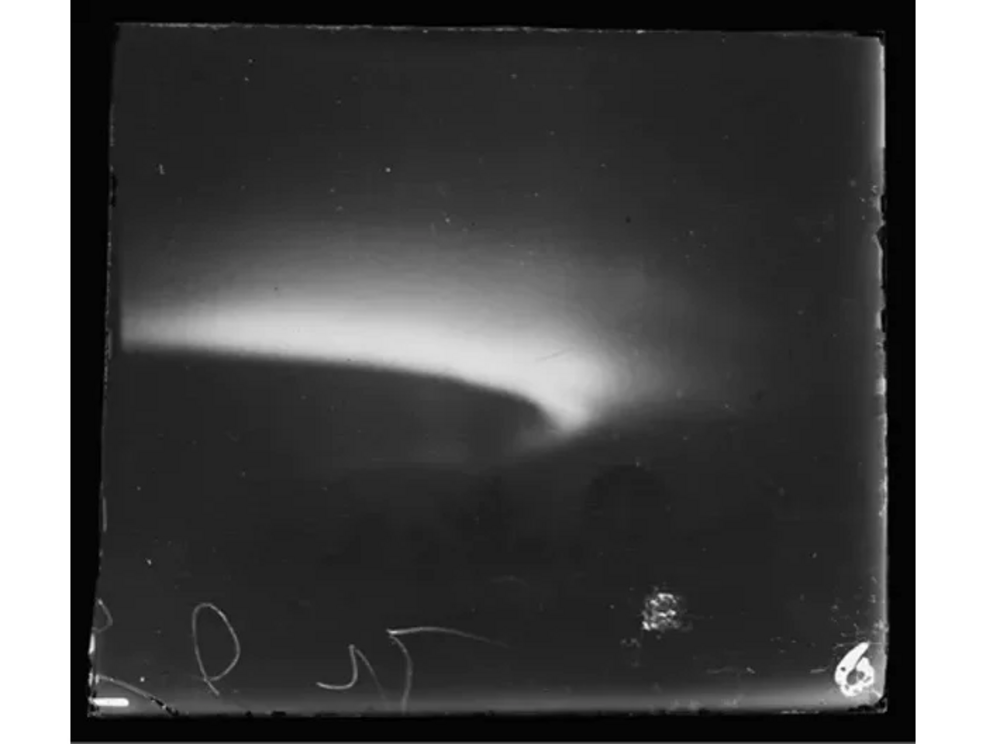 An early photograph of the aurora, captured in 1930 in Finnmark, Norway.