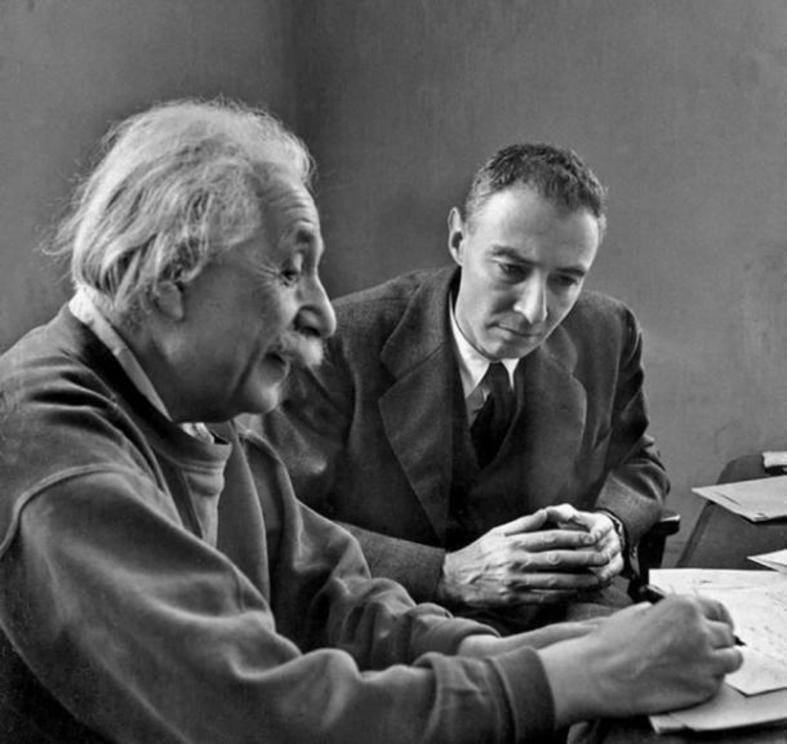 Albert Einstein and Robert Oppenheimer in 1947.