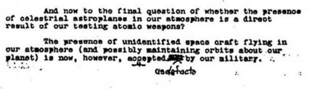 Portion of the Oppenheimer and Einstein report, penned in 1947.