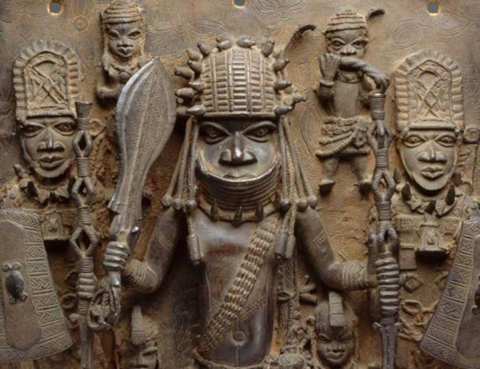 A closeup of one of the many Benin Bronzes that speak for the legendary Kingdom of Benin and its famous Walls of Benin earthworks.