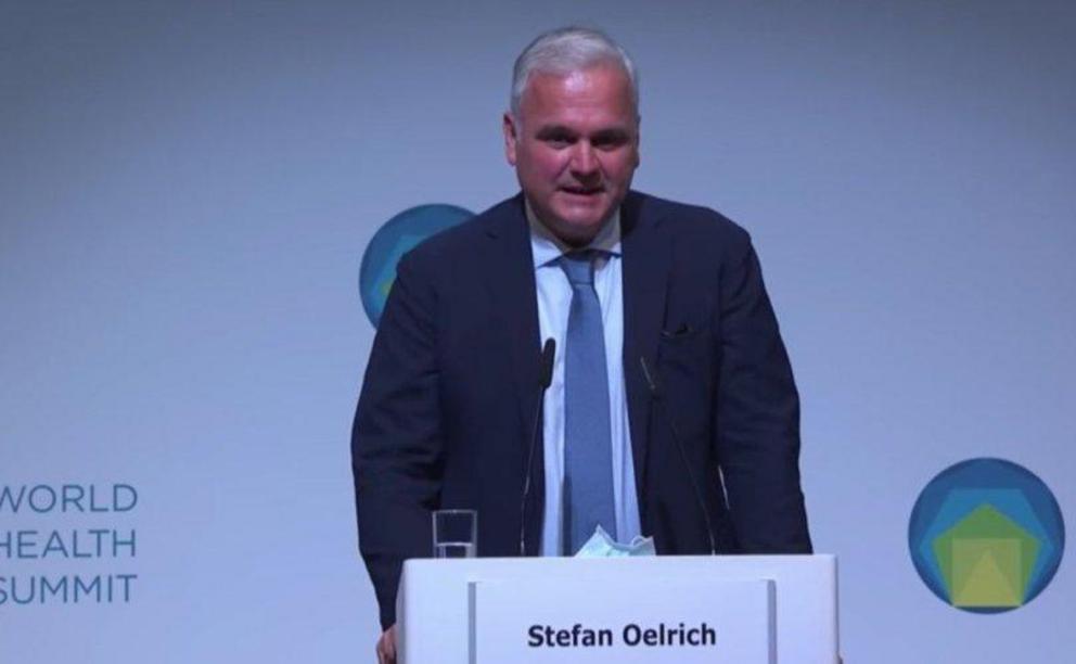 Stefan Oelrich, president of Bayer’s Pharmaceuticals Division, speaks at the 2021 Global Health SummitYouTube / screenshot