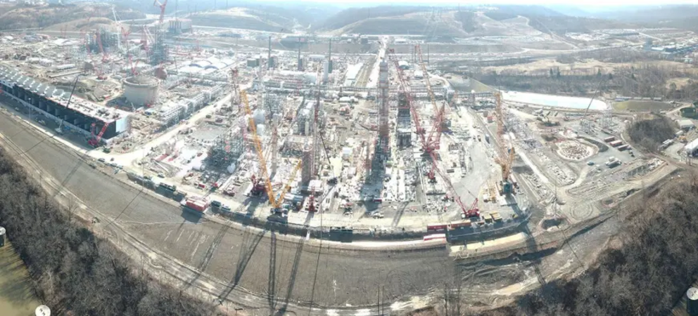 Construction site of the Shell ethane cracker in Beaver County, Pennsylvania.