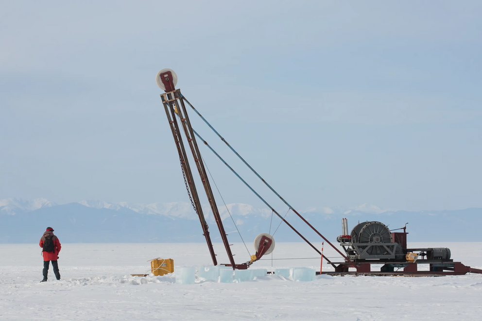 The launch site of Russia’s new Baikal-GVD telescope. It’s two miles offshore in Lake Baikal.