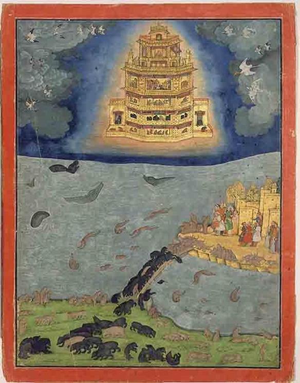 The Pushpaka vimana flying in the sky.