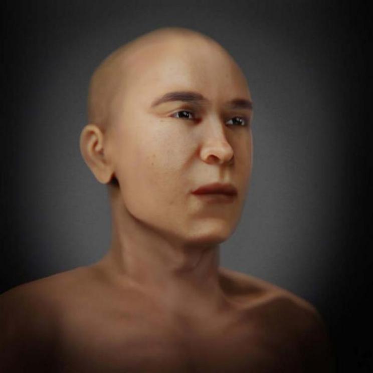 Side view of the facial reconstruction of Mummy KV55.