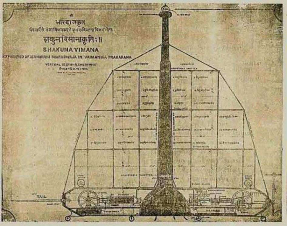 Shakuna Vimana drawing done by T.K. Ellappa. From ‘2000 BC: Atomic Destruction.’