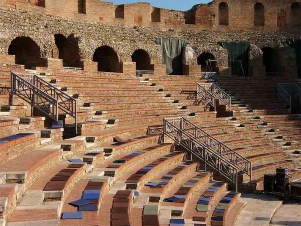 The Roman theater in Benevento, Italy, birthplace of Vedius Pollio, probably the cruelest Roman ever.