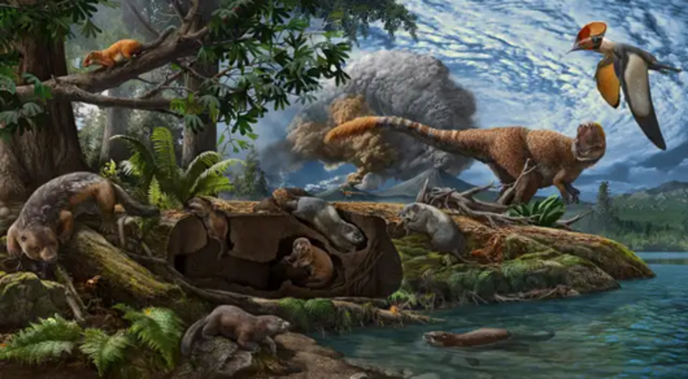 A paleoart illustration of Early Cretaceous life, including the little guys. Illustration: © Chuang Zhao