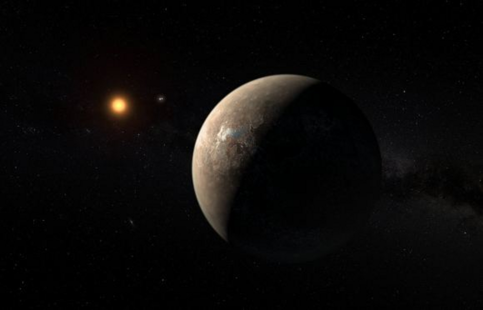 Artist’s impression shows the planet Proxima b orbiting the red dwarf star Proxima Centauri, the closest star to the Solar System.
